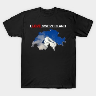 I Love Switzerland Map Snow Capped Mountain Peak T-Shirt